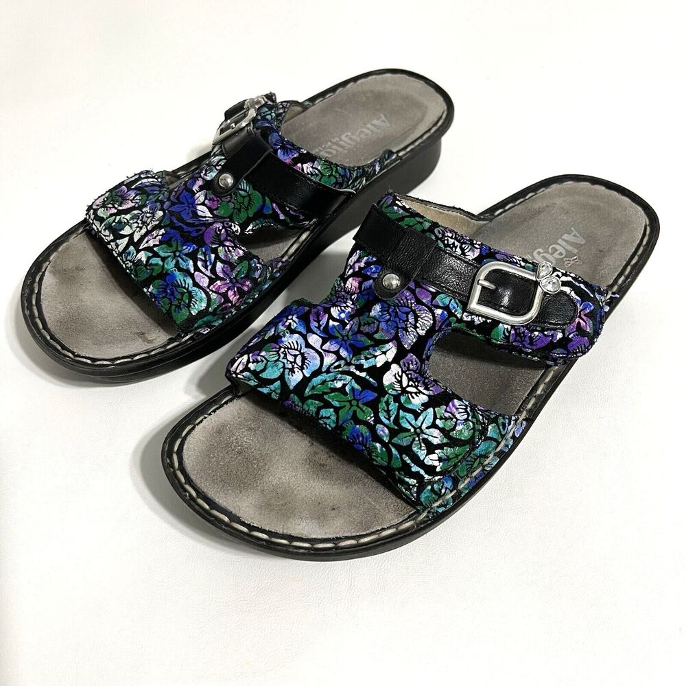 ALEGRIA PG Lite PEG146 Peggy Hibiscus Floral Leather Adjustable Slide Sandals 41